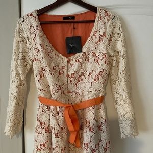 Ryu Cream and Coral Lace Blouse (Brand New)